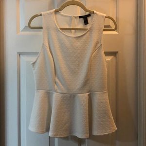 Forever 21 Sleeveless Peplum Top Large, White